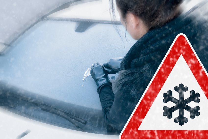 Winter Driving - Scraping Ice - Caution