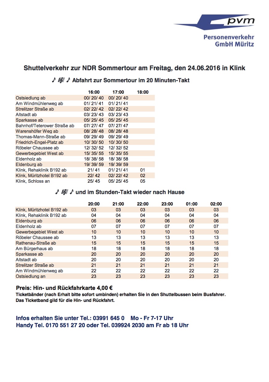 Shuttelbus NDR Tour 2016