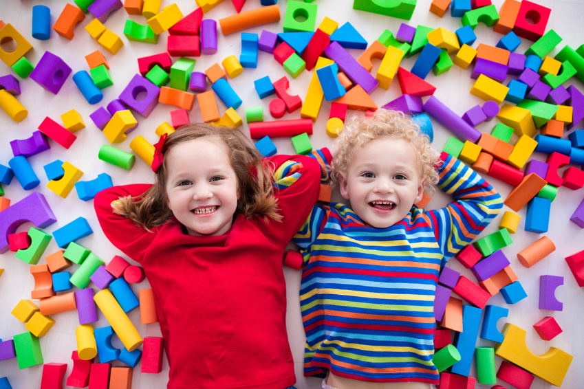 Children playing with colorful blocks