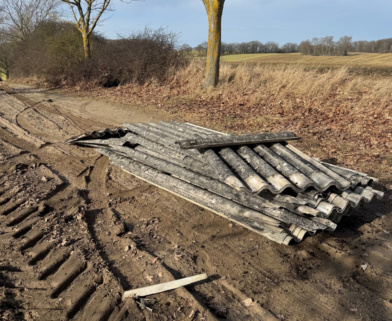 Foto: zur freien VerwendungWellasbestplatten auf dem Feldweg
